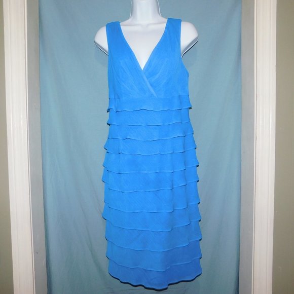 Frilly Blue Dress by London Times sz 10 EUC - Picture 1 of 7